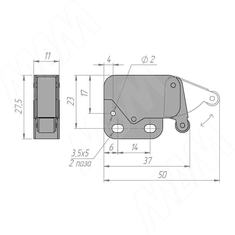 Защелка-толкатель, никель фото товара 2 - 3137NI