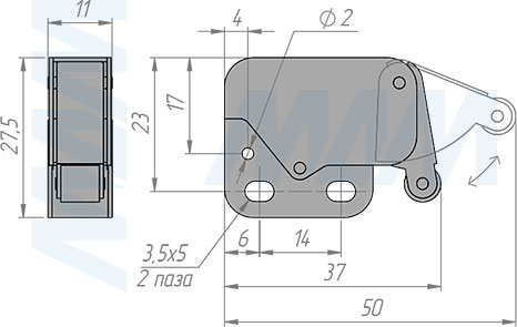 Размеры защелки-толкателя (артикул 3137)
