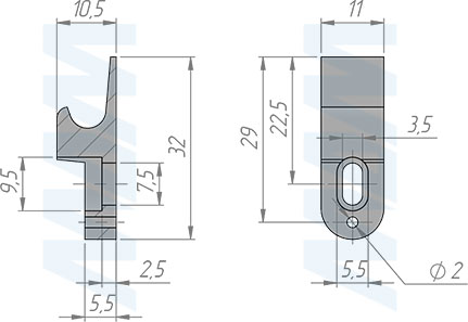 Размеры ответной части защелки-толкателя (артикул 3137)