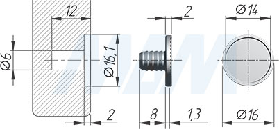 Размеры ответной планки с шипом для толкателей K-PUSH TECH (артикул 4523 877)