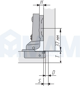 Установочные размеры стандартной (90/110) полунакладной петли INTEGRA SLOWMOTION со встроенным амортизатором, FGV