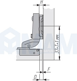 Установочные размеры стандартной (90/110) вкладной петли INTEGRA SLOWMOTION со встроенным амортизатором, FGV