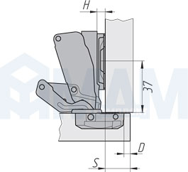 Установочные размеры для специальной (90/175) петли INTEGRA SLOWMOTION со встроенным доводчиком, FGV