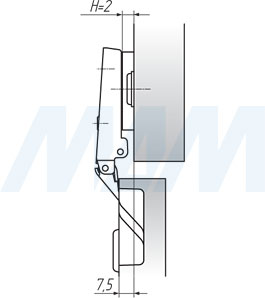 Установочные размеры петли SLIDE-ON для деревянных фасадов толщины 16-40 мм (FGV), чертеж 2