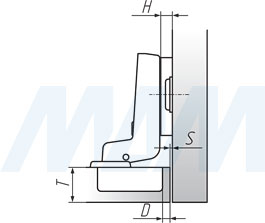 Установочные размеры стандартной (90/110) вкладной петли SLIDE-ON (FGV), чертеж 1