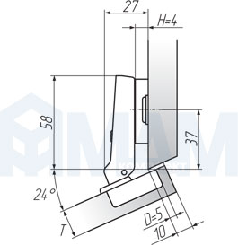 Установочные размеры угловой (+25/110) накладной петли SLIDE-ON, FGV