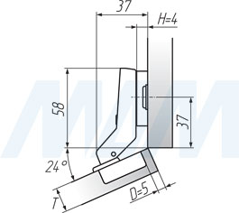 Установочные размеры угловой (+30/110) петли SLIDE-ON (FGV), чертеж 1