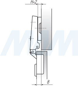 Установочные размеры петли SLIDE-ON для деревянных фасадов толщины 16-30 мм (FGV), чертеж 2