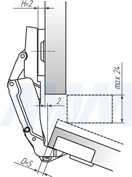 Установочные размеры для специальной (90/175) петли SLIDE-ON (FGV), чертеж 3