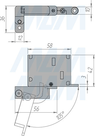 Размеры скрытой петли SECRET (90/105) с плавным закрыванием (артикул 5210-SOFT)