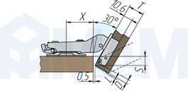 Схема установки угловой (+30/95) накладной петли Anyway Clip 90, Ferrari