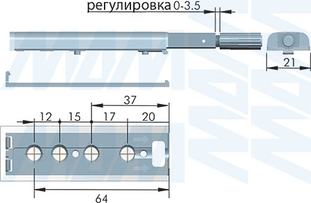 Размеры накладного толкателя Push-to-Open 40 мм с магнитом, линейным крепежом и ответными планками (артикул BS-020800)