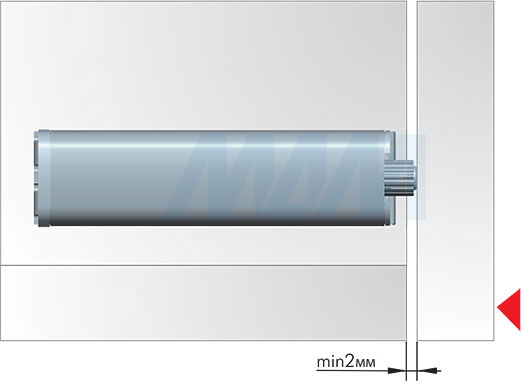 Установка накладного толкателя Push-to-Open 40 мм с демпфером и линейным крепежом (артикул BS-020900), схема 2