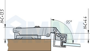 Установка петли Slide-on 95 (90/95) для узкого алюминиевого профиля, Ferrari, чертеж 2