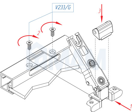 Установка петли Slide-on 95 (90/95) для узкого алюминиевого профиля, Ferrari