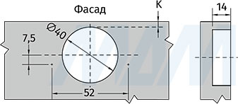 Присадка под чашку петли HARMONY, D40 мм, для фасадов толщиной 16-30 мм