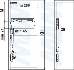 Установка в боковину складного подъемного механизма FLAP FOLD, схема 4