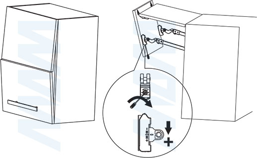 Регулировки фасадов для складного подъемного механизма FLAP FOLD, схема 2