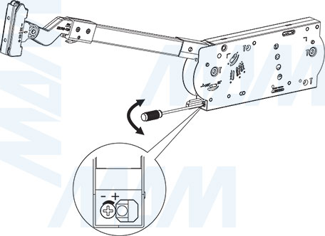 Регулировка доводчика складного подъемного механизма FLAP FOLD