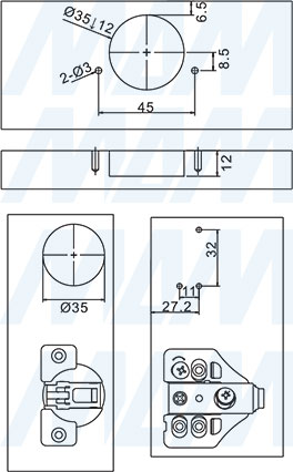 Установка межфасадных петель для складного подъемного механизма FLAP FOLD, схема 1