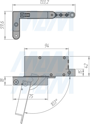 Размеры скрытой петли SECRET MAXI (90/100) с плавным закрыванием (артикул H02211-SOFT)