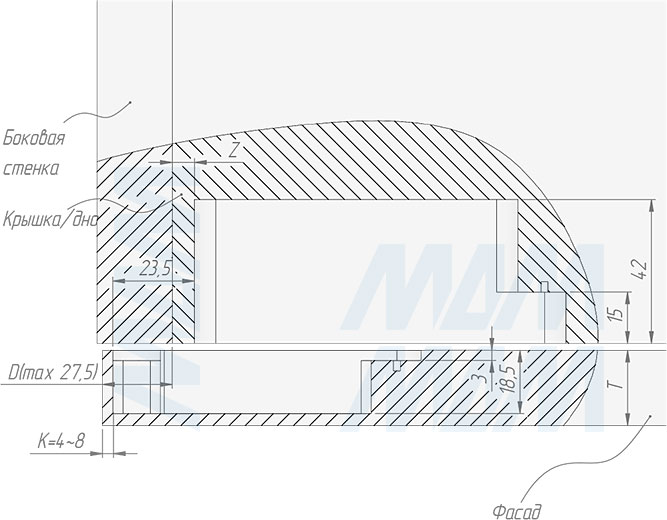 Установка скрытой петли SECRET MAXI (90/100) с плавным закрыванием (артикул H02211-SOFT), схема 2