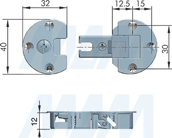 Размеры петли с 3D регулировкой для откидных элементов (артикул HJ-080100-18), чертеж 1