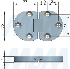 Размеры петли с 3D регулировкой для откидных элементов (артикул HJ-081600-18), чертеж 1