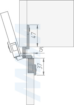 Размеры одношарнирной полунакладной петли с наложением 2,5 мм (артикул HJ-082201-14), чертеж 2