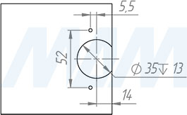 Установка одношарнирной полунакладной петли с наложением 2,5 мм (артикул HJ-082201-14), схема 1
