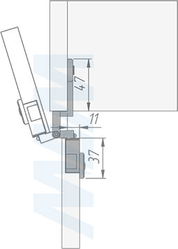 Размеры одношарнирной полунаклодной/накладной петли с наложением 6,5 мм (артикул HJ-082202-16), чертеж 2