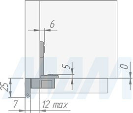 Размеры одношарнирной накладной петли с наложением 12 мм (артикул HJ-082203-19), чертеж 1