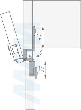 Размеры одношарнирной накладной петли с наложением 12 мм (артикул HJ-082203-19), чертеж 2