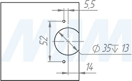 Установка одношарнирной накладной петли с наложением 12 мм (артикул HJ-082203-19), схема 1