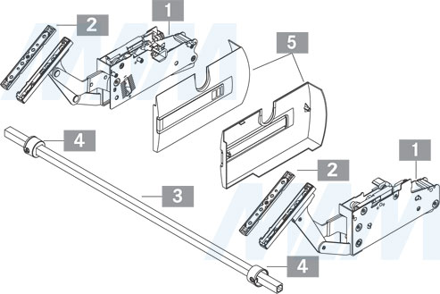 Комплектация подъемного механизма KINVARO F-20 с открыванием фасада под углом (артикул S35 TYPE)
