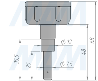 Размеры насадки одинарной под шкант 8x25 (артикул 0005)