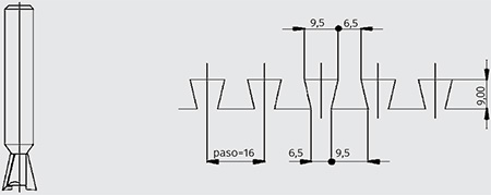 Ласточкин хвост, шаг 16 мм, с&nbsp;помощью приспособления для&nbsp;нарезки шипов от Virutex (Испания), рисунок 6 (артикул 5000000)