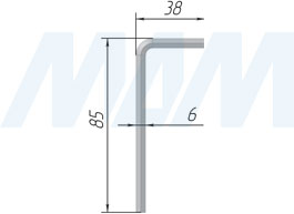 Размеры L-образного шестигранного ключа, длина 6 мм,  85х38 мм (артикул 6 - L/CH 85*38)