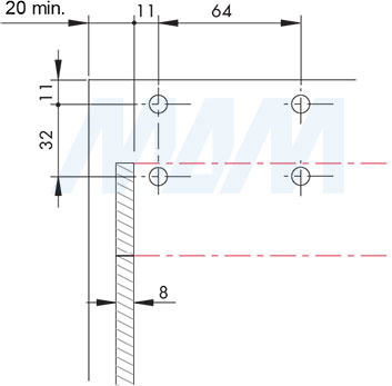 Установка мебельного навеса LIBRA H7 с креплением на винты для корпусов нижнего яруса при использовании с задней панелью толщиной 8 мм и стандартным алюминиевым профилем (артикул 63422250ZN), схема 1