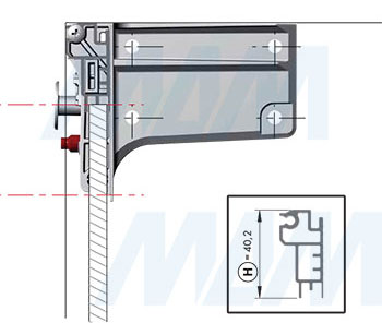 Установка мебельного навеса LIBRA H7 с креплением на винты для корпусов нижнего яруса при использовании с задней панелью толщиной 8 мм и стандартным алюминиевым профилем (артикул 63422250ZN), схема 3