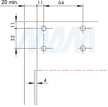 Установка мебельного навеса LIBRA H7 с креплением на винты для корпусов нижнего яруса при использовании с задней панелью толщиной 4 мм и усиленным алюминиевым профилем (артикул 63422250ZN), схема 1
