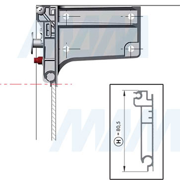 Установка мебельного навеса LIBRA H7 с креплением на винты для корпусов нижнего яруса при использовании с задней панелью толщиной 4 мм и усиленным алюминиевым профилем (артикул 63422250ZN), схема 3