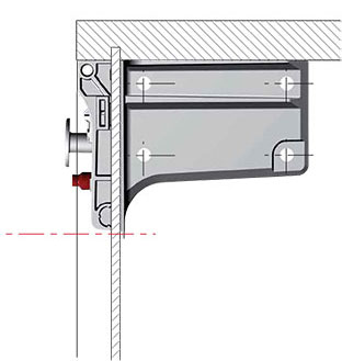 Установка мебельного навеса LIBRA H7 с креплением на винты для корпусов нижнего яруса при использовании с задней панелью толщиной 4 мм (артикул 63422250ZN), схема 3