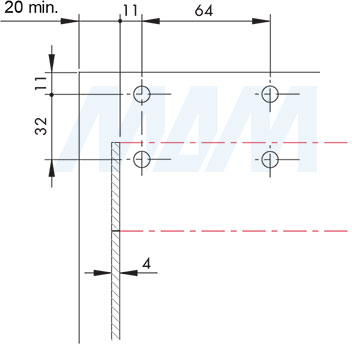 Установка мебельного навеса LIBRA H7 с креплением на винты для корпусов нижнего яруса при использовании с задней панелью толщиной 4 мм и стандартным алюминиевым профилем (артикул 63422250ZN), схема 1