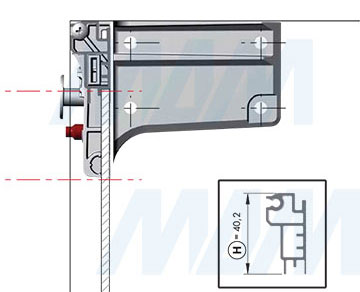 Установка мебельного навеса LIBRA H7 с креплением на винты для корпусов нижнего яруса при использовании с задней панелью толщиной 4 мм и стандартным алюминиевым профилем (артикул 63422250ZN), схема 3