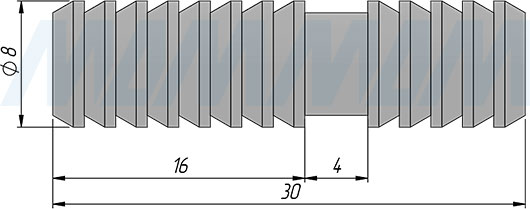Размеры двухстороннего пластикового шканта, 8x30 мм (артикул 8X30ПС)