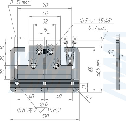 Размеры универсального навеса для стеновых панелей с фиксацией (артикул ATC151.05.02)