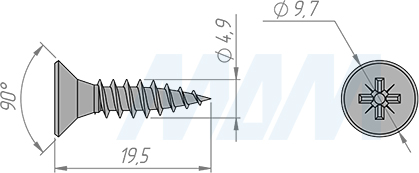 Размеры самореза 5х20 мм с потайной головкой под крест (артикул CHS 5,0 X 20 MP)