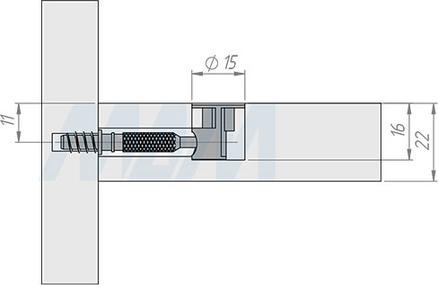 Установка эксцентрика для плит толщиной 22 мм (артикул EC15-22), схема 1