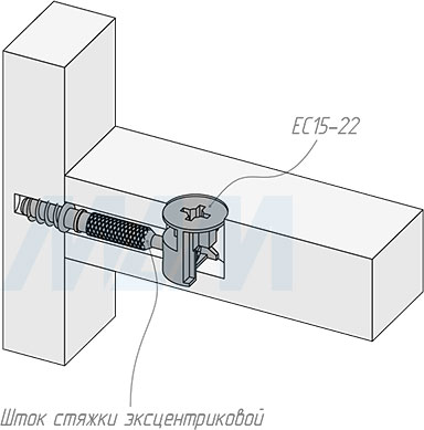 Установка эксцентрика для плит толщиной 22 мм (артикул EC15-22), схема 2
